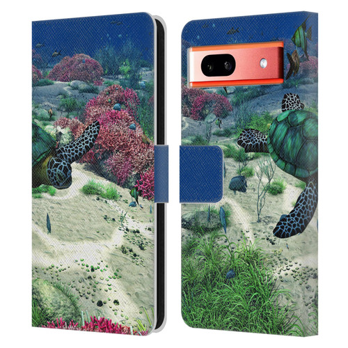 Simone Gatterwe Life In Sea Turtle Leather Book Wallet Case Cover For Google Pixel 7a