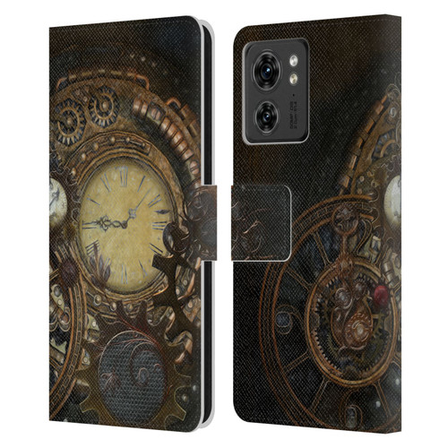 Simone Gatterwe Steampunk Clocks Leather Book Wallet Case Cover For Motorola Moto Edge 40