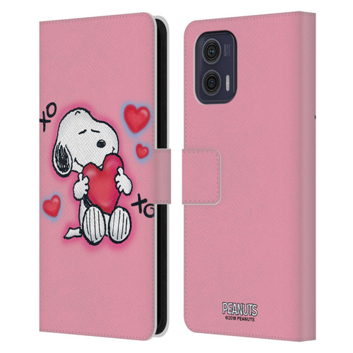 Peanuts Snoopy Boardwalk Airbrush XOXO Leather Book Wallet Case Cover For Motorola Moto G73 5G