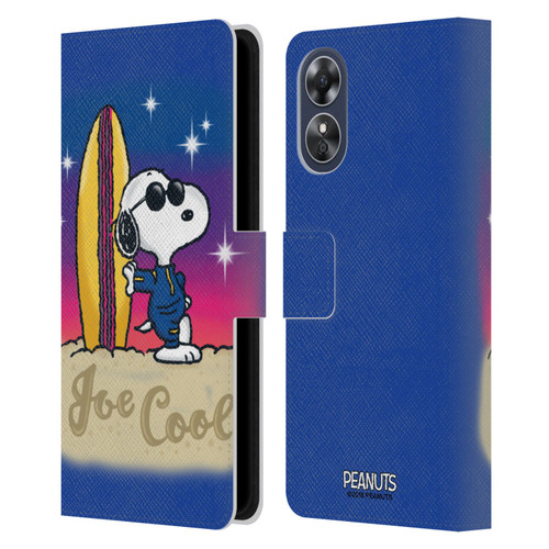 Peanuts Snoopy Boardwalk Airbrush Joe Cool Surf Leather Book Wallet Case Cover For OPPO A17
