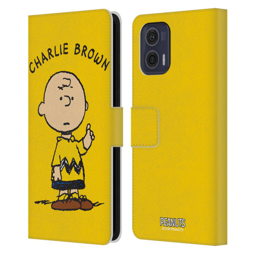 Peanuts Characters Charlie Brown Leather Book Wallet Case Cover For Motorola Moto G73 5G