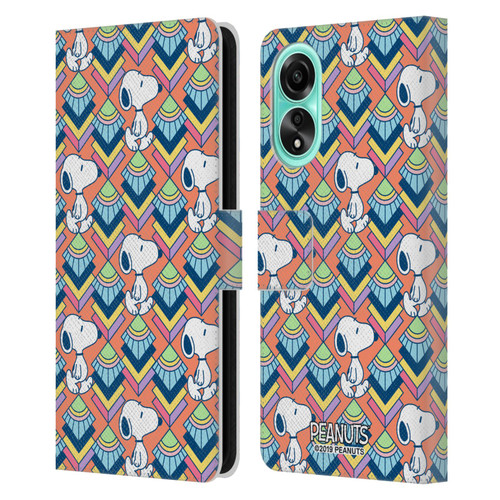 Peanuts Snoopy Deco Dreams Orange Pattern Leather Book Wallet Case Cover For OPPO A78 4G