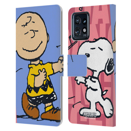 Peanuts Halfs And Laughs Snoopy & Charlie Leather Book Wallet Case Cover For Motorola Moto Edge 40 Pro