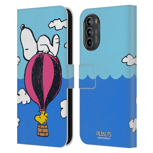 Peanuts Halfs And Laughs Snoopy & Woodstock Balloon Leather Book Wallet Case Cover For Motorola Moto G82 5G