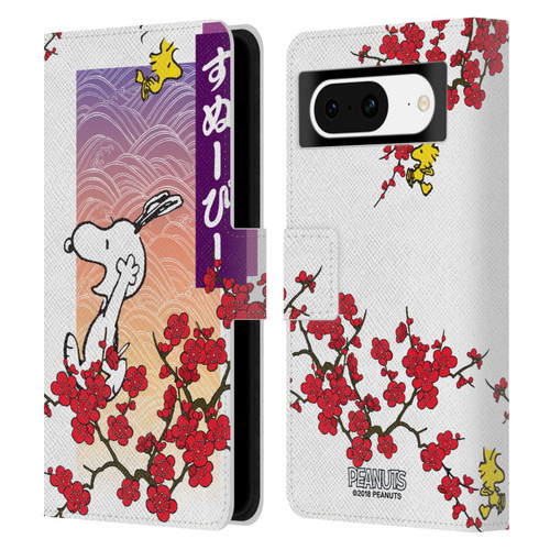 Peanuts Oriental Snoopy Cherry Blossoms 2 Leather Book Wallet Case Cover For Google Pixel 8