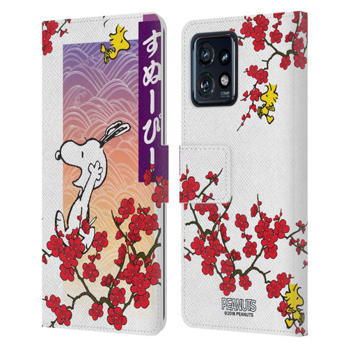 Peanuts Oriental Snoopy Cherry Blossoms 2 Leather Book Wallet Case Cover For Motorola Moto Edge 40 Pro
