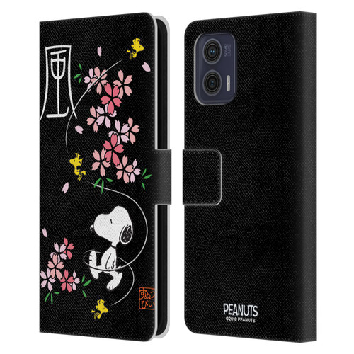 Peanuts Oriental Snoopy Cherry Blossoms Leather Book Wallet Case Cover For Motorola Moto G73 5G