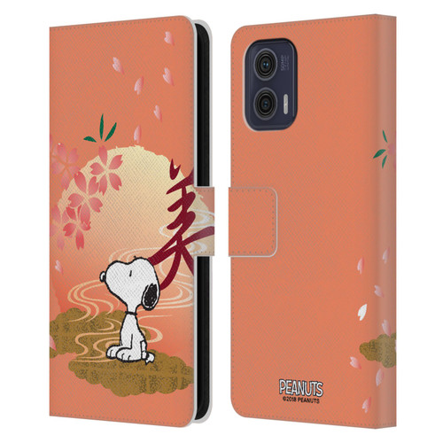 Peanuts Oriental Snoopy Sakura Leather Book Wallet Case Cover For Motorola Moto G73 5G