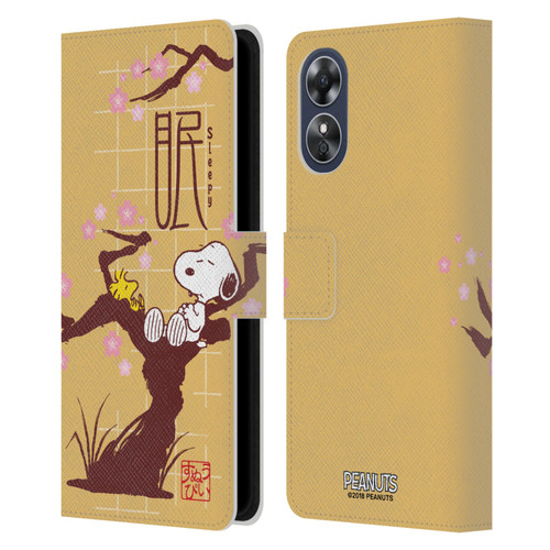 Peanuts Oriental Snoopy Sleepy Leather Book Wallet Case Cover For OPPO A17