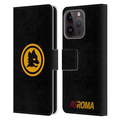 AS Roma Crest Graphics Black And Gold Leather Book Wallet Case Cover For Apple iPhone 15 Pro