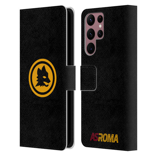 AS Roma Crest Graphics Black And Gold Leather Book Wallet Case Cover For Samsung Galaxy S22 Ultra 5G