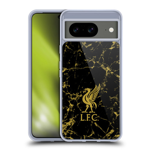 Liverpool Football Club Crest & Liverbird Patterns 1 Black & Gold Marble Soft Gel Case for Google Pixel 8