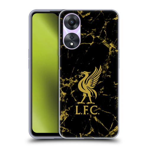 Liverpool Football Club Crest & Liverbird Patterns 1 Black & Gold Marble Soft Gel Case for OPPO A78 4G