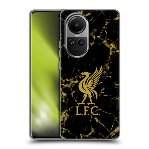 Liverpool Football Club Crest & Liverbird Patterns 1 Black & Gold Marble Soft Gel Case for OPPO Reno10 5G / Reno10 Pro 5G