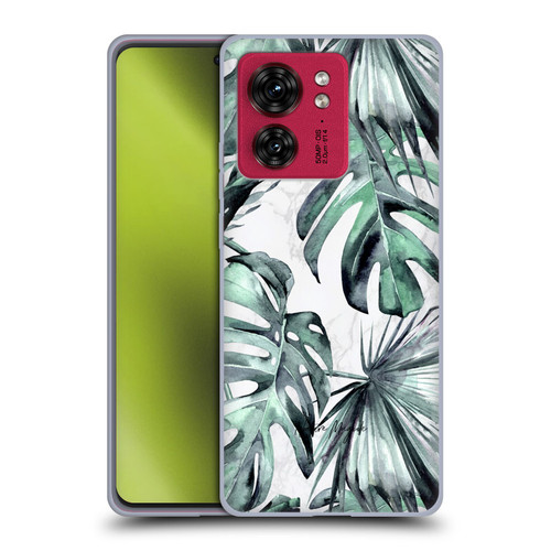 Nature Magick Tropical Palm Leaves On Marble Turquoise Green Island Soft Gel Case for Motorola Moto Edge 40