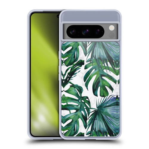 Nature Magick Tropical Palm Leaves On Marble Green Tropics Soft Gel Case for Google Pixel 8 Pro