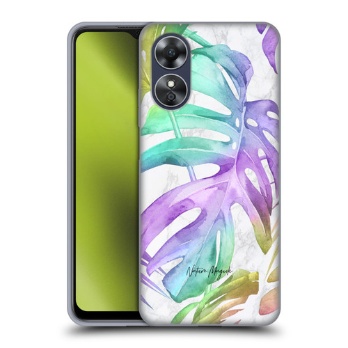 Nature Magick Tropical Palm Leaves On Marble Rainbow Leaf Soft Gel Case for OPPO A17