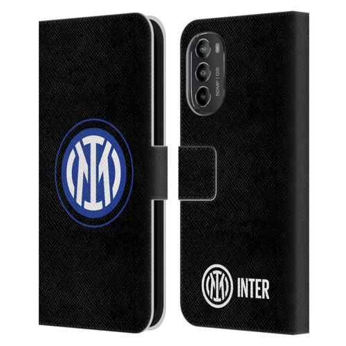 Fc Internazionale Milano Badge Logo On Black Leather Book Wallet Case Cover For Motorola Moto G82 5G