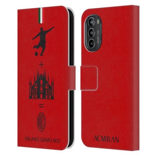 AC Milan Crest Patterns Red Leather Book Wallet Case Cover For Motorola Moto G82 5G