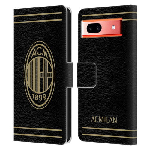 AC Milan Crest Black And Gold Leather Book Wallet Case Cover For Google Pixel 7a