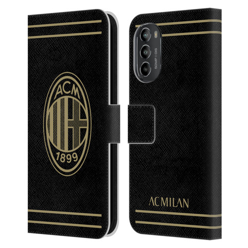 AC Milan Crest Black And Gold Leather Book Wallet Case Cover For Motorola Moto G82 5G