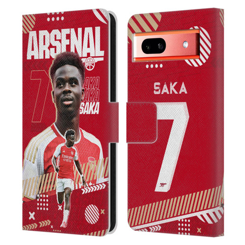 Arsenal FC 2023/24 First Team Bukayo Saka Leather Book Wallet Case Cover For Google Pixel 7a