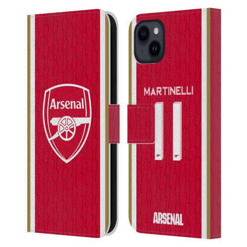Arsenal FC 2023/24 Players Home Kit Gabriel Leather Book Wallet Case Cover For Apple iPhone 15 Plus