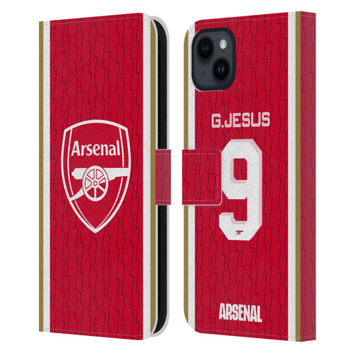 Arsenal FC 2023/24 Players Home Kit Gabriel Jesus Leather Book Wallet Case Cover For Apple iPhone 15 Plus
