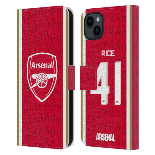 Arsenal FC 2023/24 Players Home Kit Declan Rice Leather Book Wallet Case Cover For Apple iPhone 15 Plus