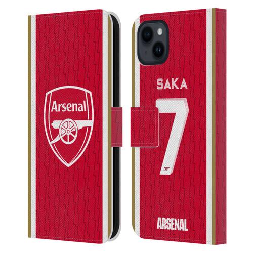 Arsenal FC 2023/24 Players Home Kit Bukayo Saka Leather Book Wallet Case Cover For Apple iPhone 15 Plus