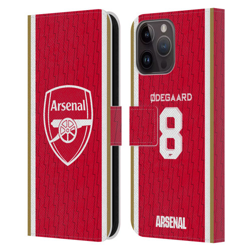 Arsenal FC 2023/24 Players Home Kit Martin Ødegaard Leather Book Wallet Case Cover For Apple iPhone 15 Pro Max