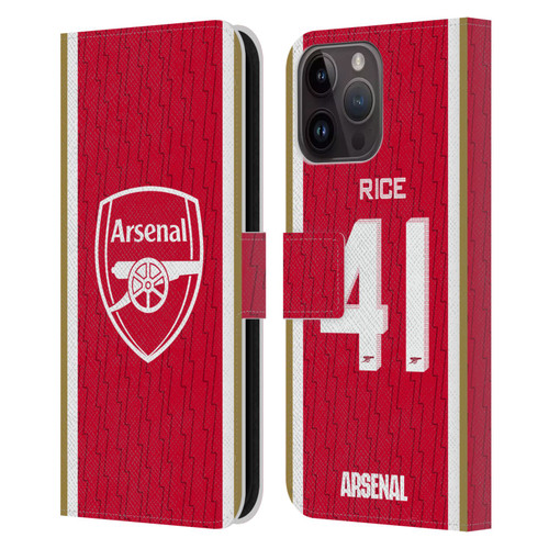 Arsenal FC 2023/24 Players Home Kit Declan Rice Leather Book Wallet Case Cover For Apple iPhone 15 Pro Max