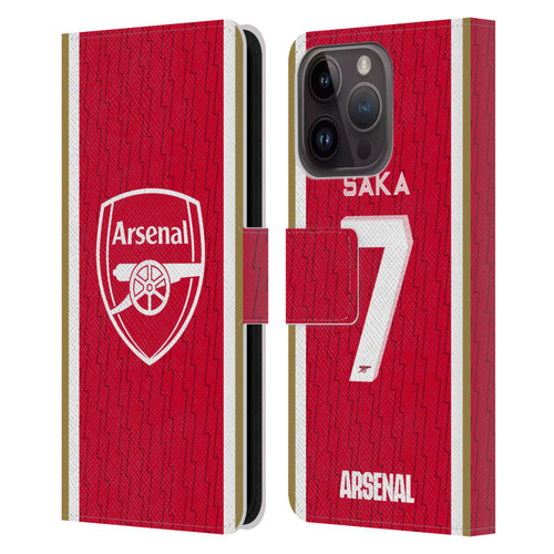 Arsenal FC 2023/24 Players Home Kit Bukayo Saka Leather Book Wallet Case Cover For Apple iPhone 15 Pro