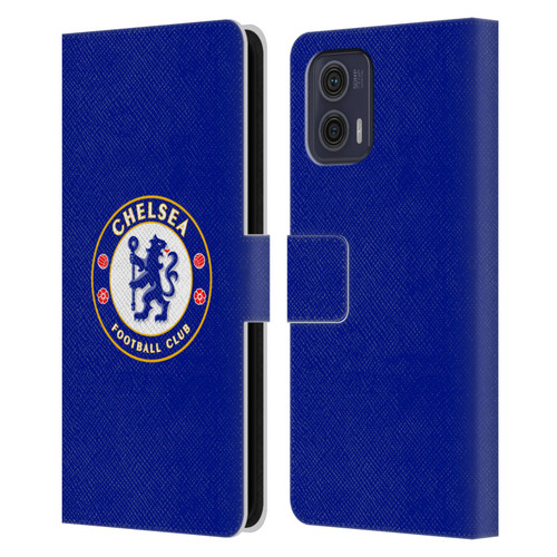 Chelsea Football Club Crest Plain Blue Leather Book Wallet Case Cover For Motorola Moto G73 5G
