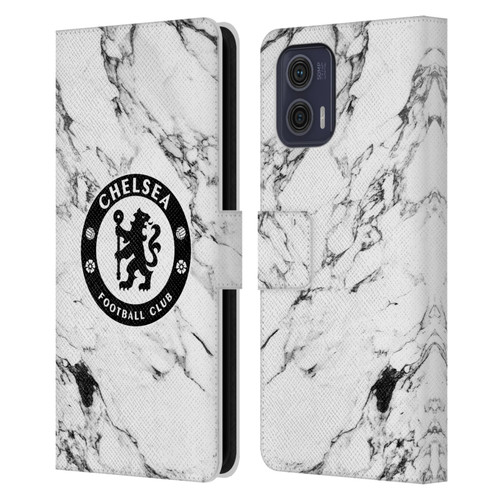 Chelsea Football Club Crest White Marble Leather Book Wallet Case Cover For Motorola Moto G73 5G
