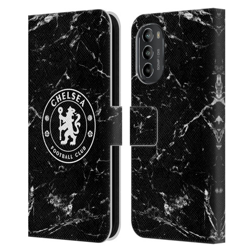 Chelsea Football Club Crest Black Marble Leather Book Wallet Case Cover For Motorola Moto G82 5G