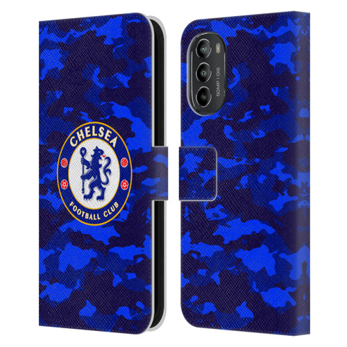 Chelsea Football Club Crest Camouflage Leather Book Wallet Case Cover For Motorola Moto G82 5G