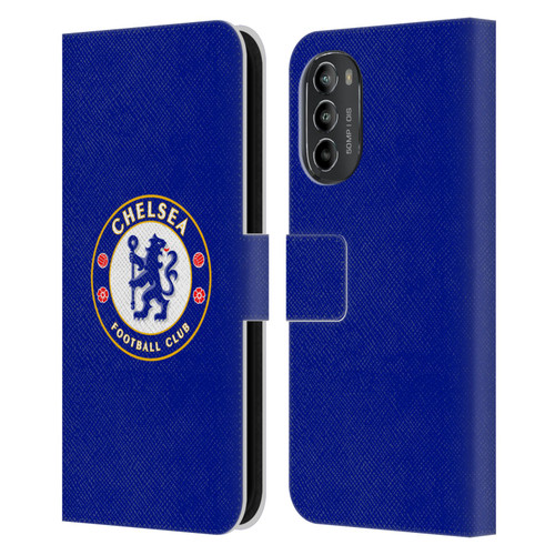 Chelsea Football Club Crest Plain Blue Leather Book Wallet Case Cover For Motorola Moto G82 5G