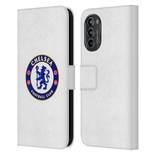 Chelsea Football Club Crest Plain White Leather Book Wallet Case Cover For Motorola Moto G82 5G
