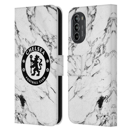 Chelsea Football Club Crest White Marble Leather Book Wallet Case Cover For Motorola Moto G82 5G
