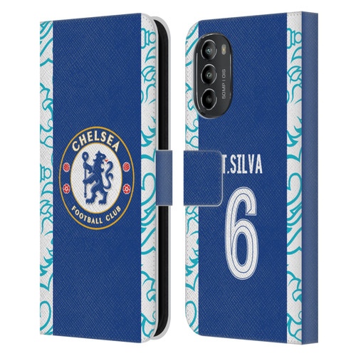 Chelsea Football Club 2022/23 Players Home Kit Thiago Silva Leather Book Wallet Case Cover For Motorola Moto G82 5G