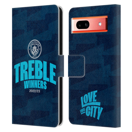 Manchester City Man City FC 2023 Treble Winners Graphics Leather Book Wallet Case Cover For Google Pixel 7a