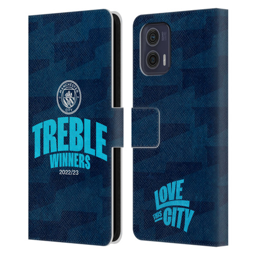 Manchester City Man City FC 2023 Treble Winners Graphics Leather Book Wallet Case Cover For Motorola Moto G73 5G