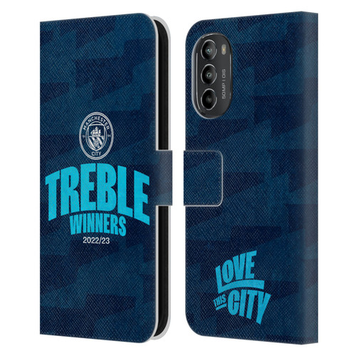 Manchester City Man City FC 2023 Treble Winners Graphics Leather Book Wallet Case Cover For Motorola Moto G82 5G