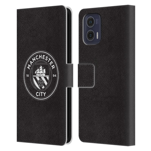 Manchester City Man City FC Badge Black White Mono Leather Book Wallet Case Cover For Motorola Moto G73 5G