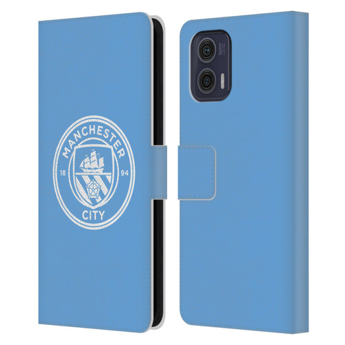 Manchester City Man City FC Badge Blue White Mono Leather Book Wallet Case Cover For Motorola Moto G73 5G