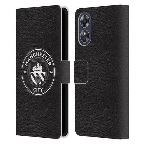 Manchester City Man City FC Badge Black White Mono Leather Book Wallet Case Cover For OPPO A17