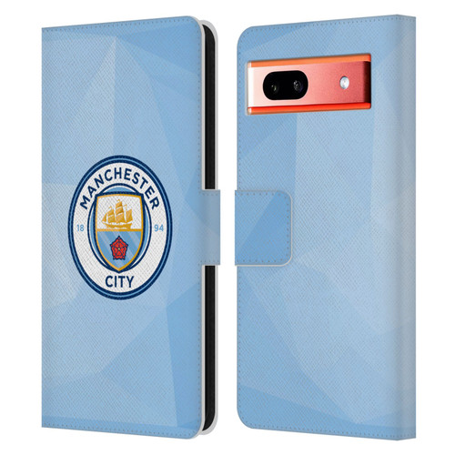 Manchester City Man City FC Badge Geometric Blue Full Colour Leather Book Wallet Case Cover For Google Pixel 7a