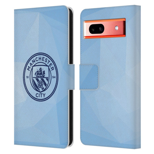 Manchester City Man City FC Badge Geometric Blue Obsidian Mono Leather Book Wallet Case Cover For Google Pixel 7a