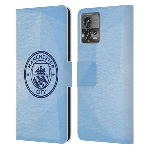 Manchester City Man City FC Badge Geometric Blue Obsidian Mono Leather Book Wallet Case Cover For Motorola Moto Edge 30 Fusion